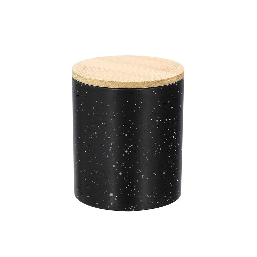 3x Boxsweden Bano 8x10cm Ceramic Bathroom Cup w/ Bamboo Lid - Black Speckle