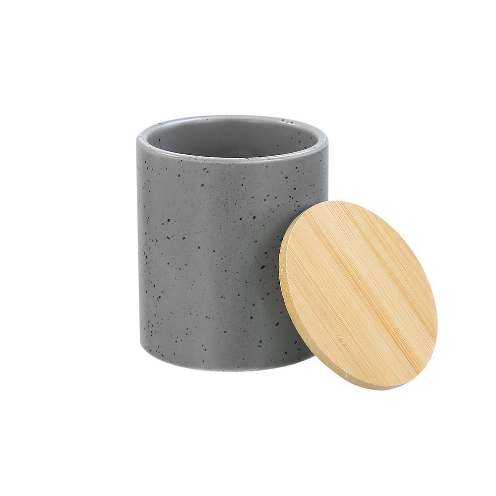 3x Boxsweden Bano 8x10cm Ceramic Bathroom Cup w/ Bamboo Lid - Grey Speckle