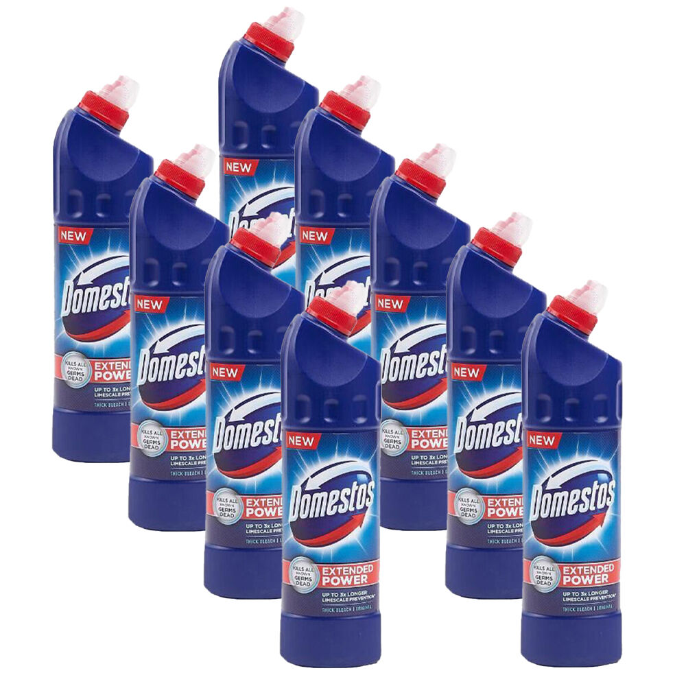 9PK Domestos Extended Power Thick Bleach Disinfectant Cleaner 750ml - Blue