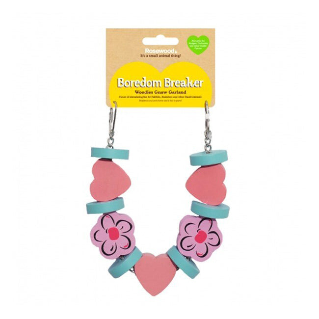 2PK Rosewood Woodies Wooden Flower Garland Gnaw/Chew Pet Activity Toy Pink/Blue
