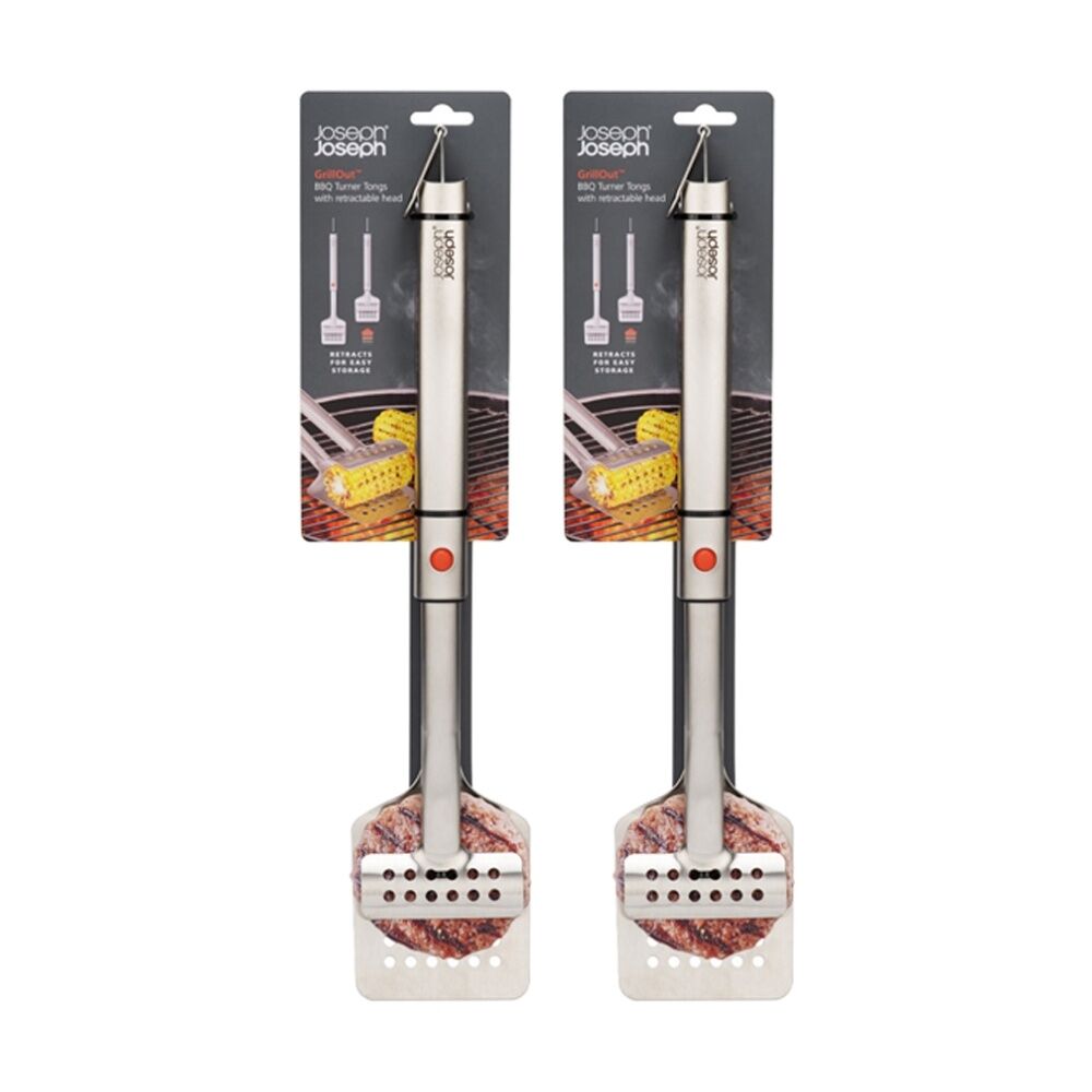 2PK Joseph Joseph GrillOut BBQ Turner Tongs Retractable & Easy Clean Steel