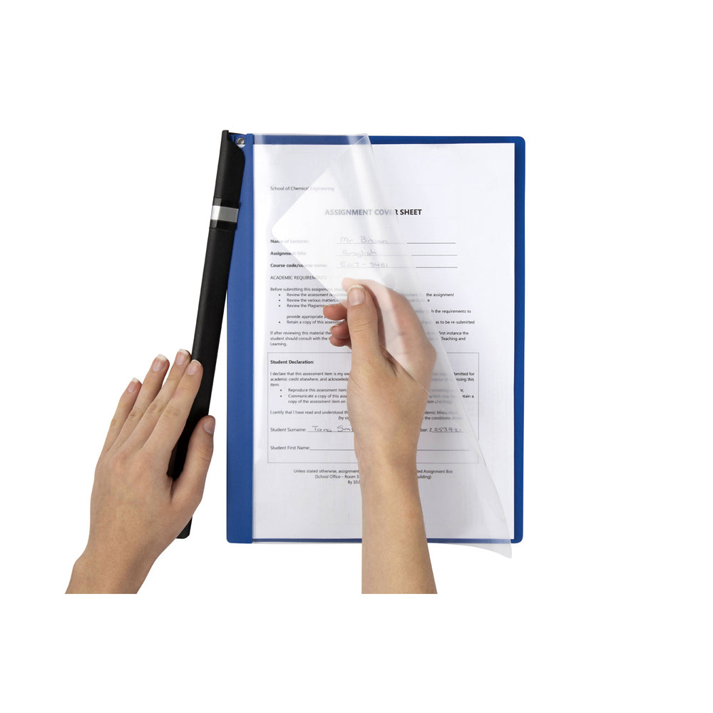 4PK Marbig Clear Front File Document A4 Spine Clamp - Blue
