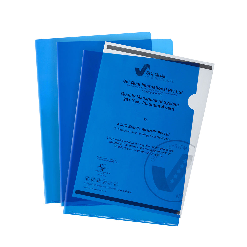 3PK 10pc Marbig PP Ultra Letter File A4 Document Folder - Blue