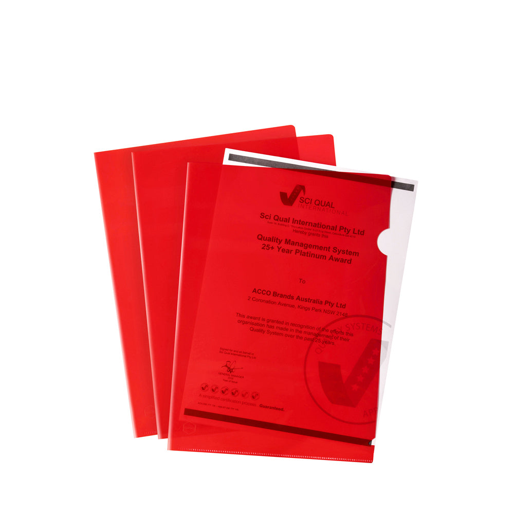 3PK 10pc Marbig PP Ultra Letter File A4 Document Folder - Red