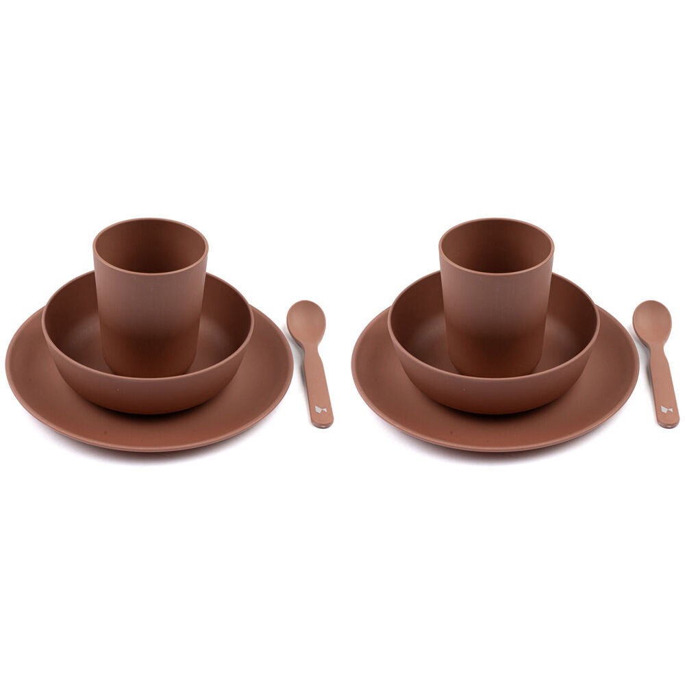 2x 4pc Fabelab Newborn Baby Plastic Meal Plate Bowl Spoon & Cup Dinnerware Set Clay