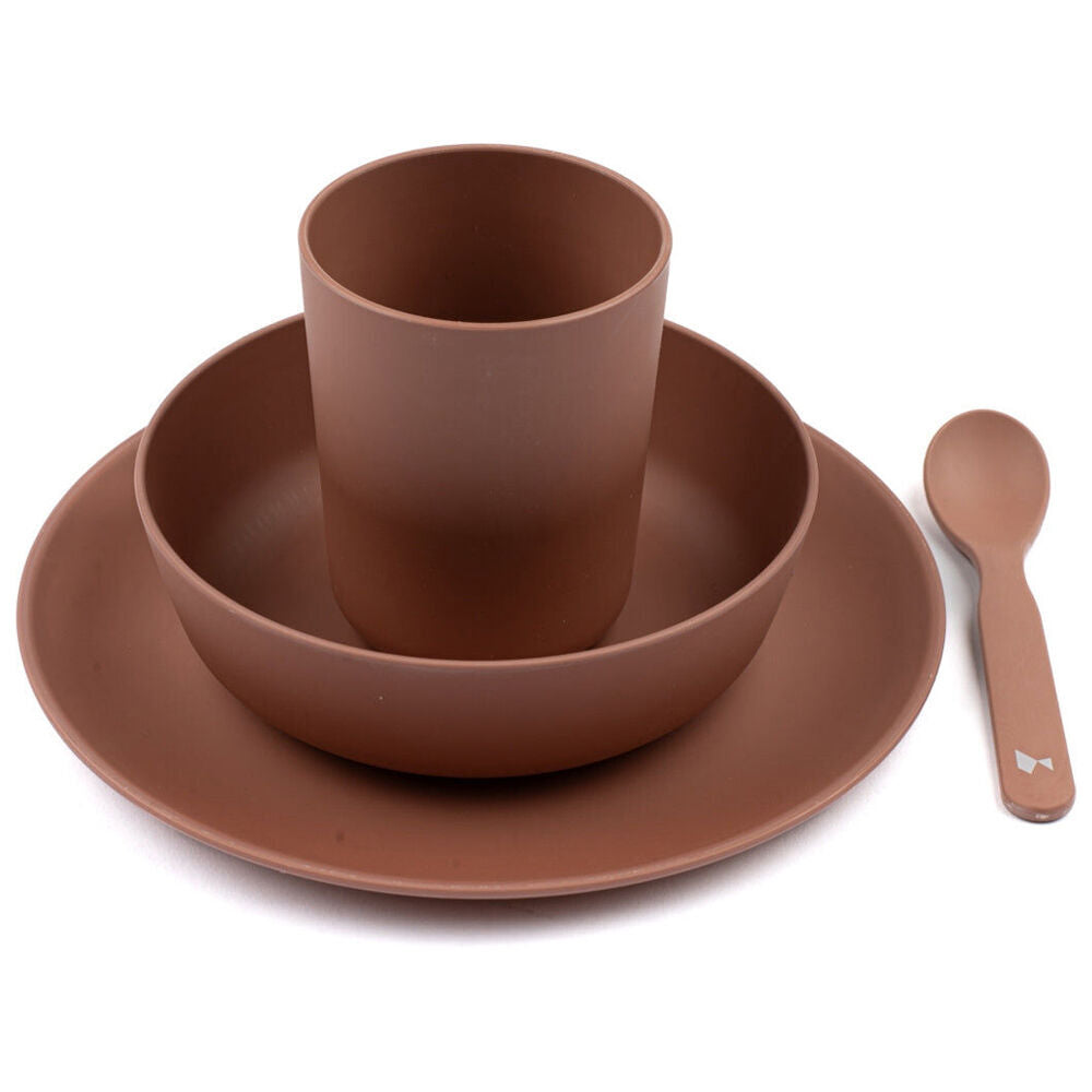 2x 4pc Fabelab Newborn Baby Plastic Meal Plate Bowl Spoon & Cup Dinnerware Set Clay