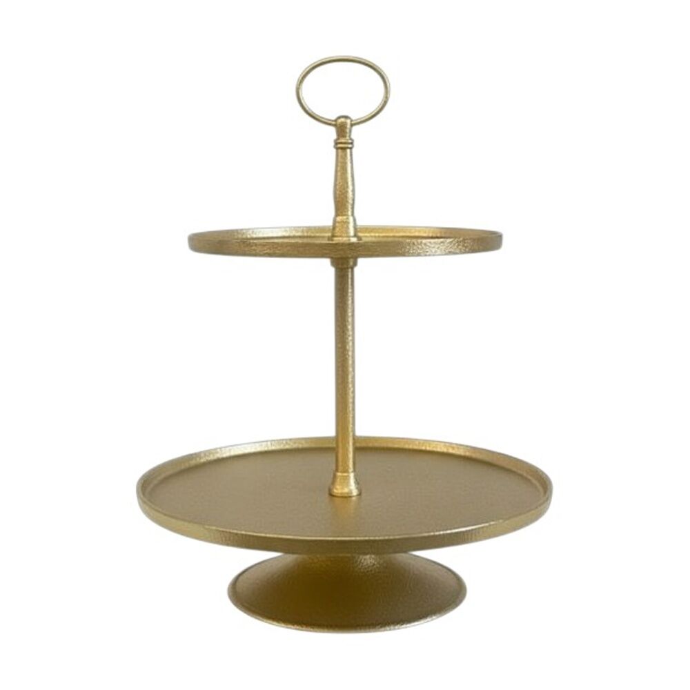 SS Collective Two Tier Textured Gold Cake/Dessert High Tea Stand