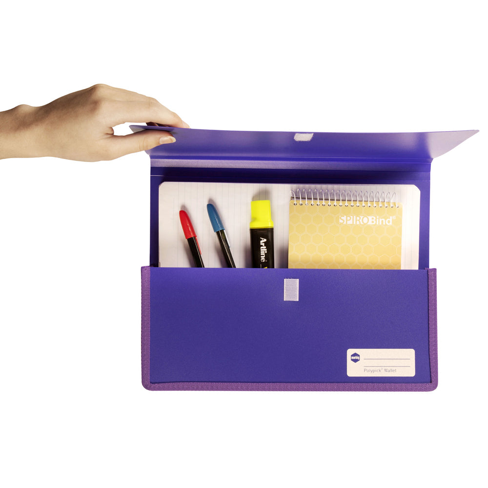 3PK Marbig Wallet A4 Heavy Duty Polypick Document Sleeve Purple