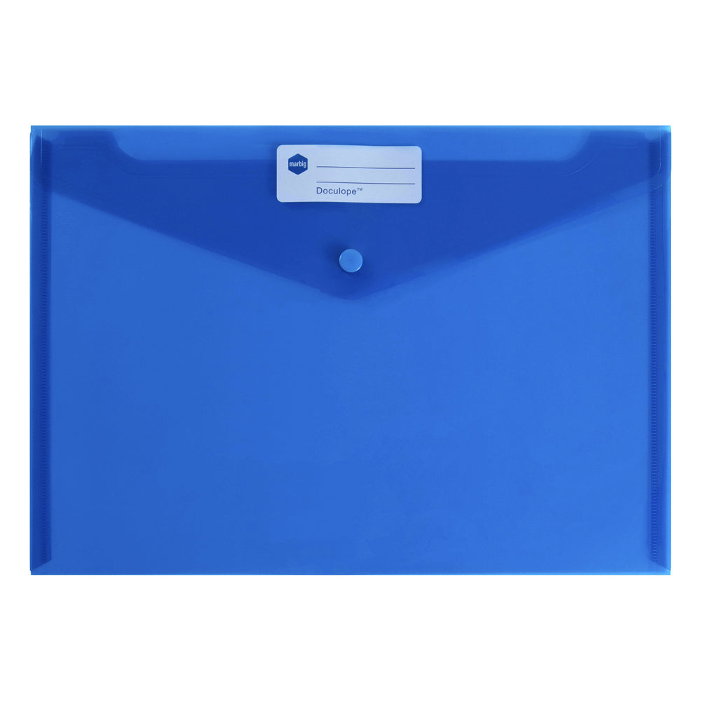 10PK Marbig Transparent Doculope A4 Paper Wallet/Sleeve Blue