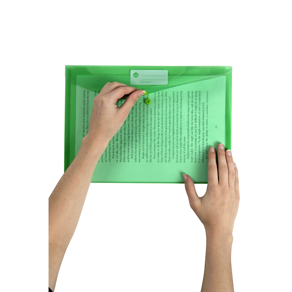 10PK Marbig Transparent Doculope A4 Paper Wallet/Sleeve Green