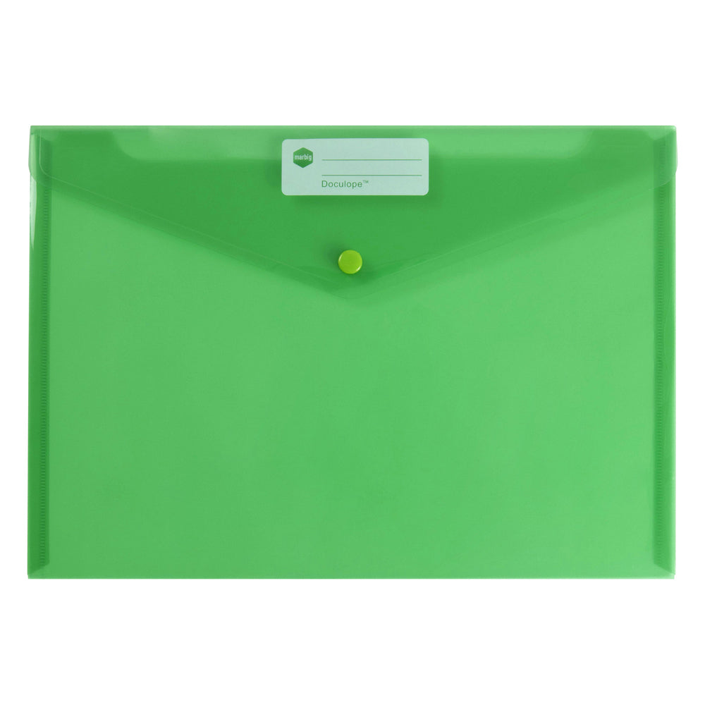10PK Marbig Transparent Doculope A4 Paper Wallet/Sleeve Green