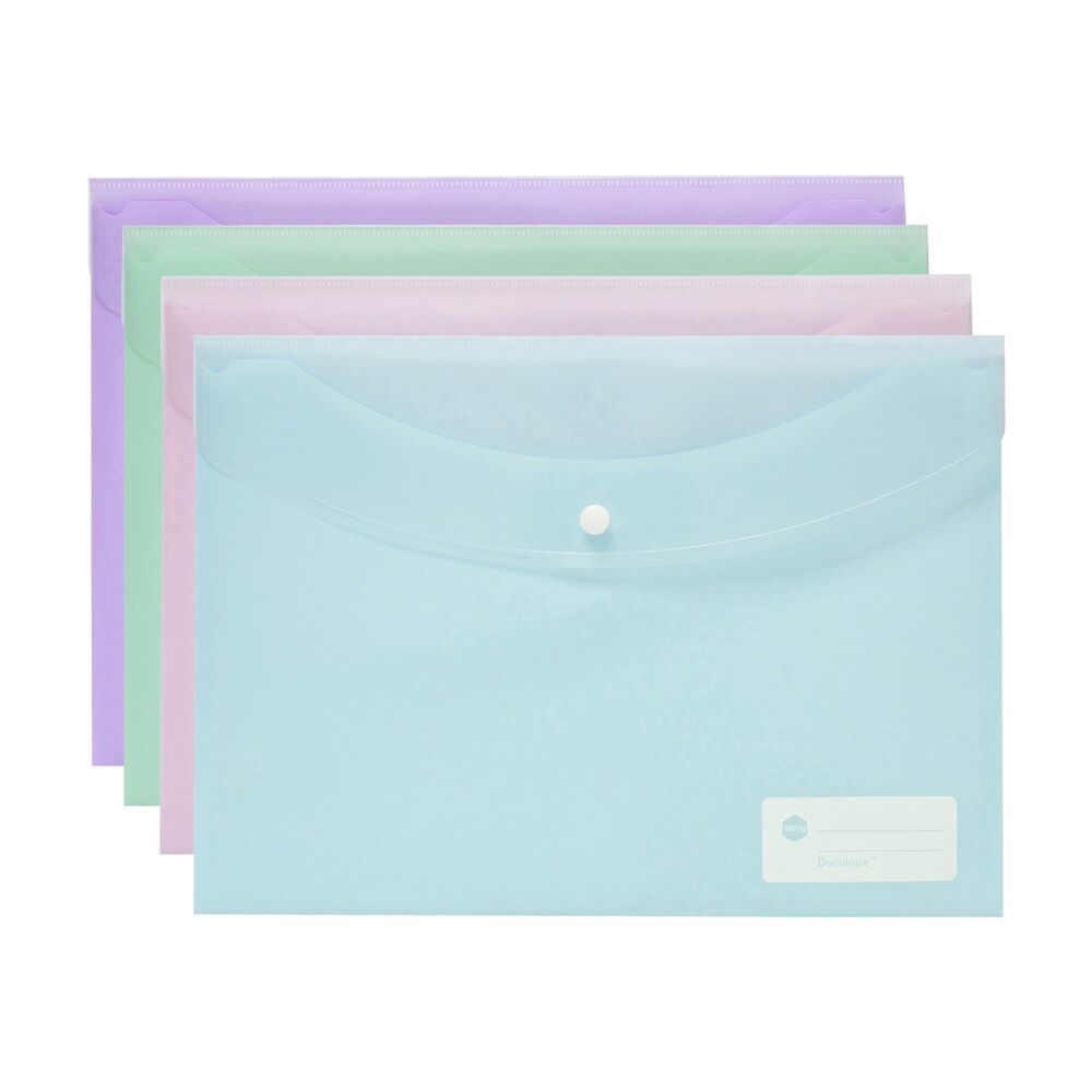 10PK Marbig Transparent Doculope Document Wallet A4 Assorted Pastels