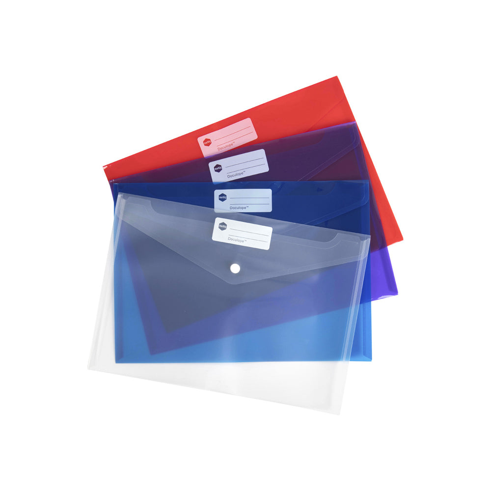 10PK Marbig Transparent Doculope A4 Paper Wallet/Sleeve Assorted