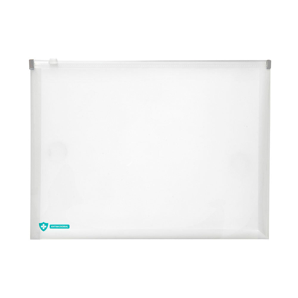 8PK Marbig Pro Antimicrobial PP A4 Document Wallet w/ Zip Lock - Clear