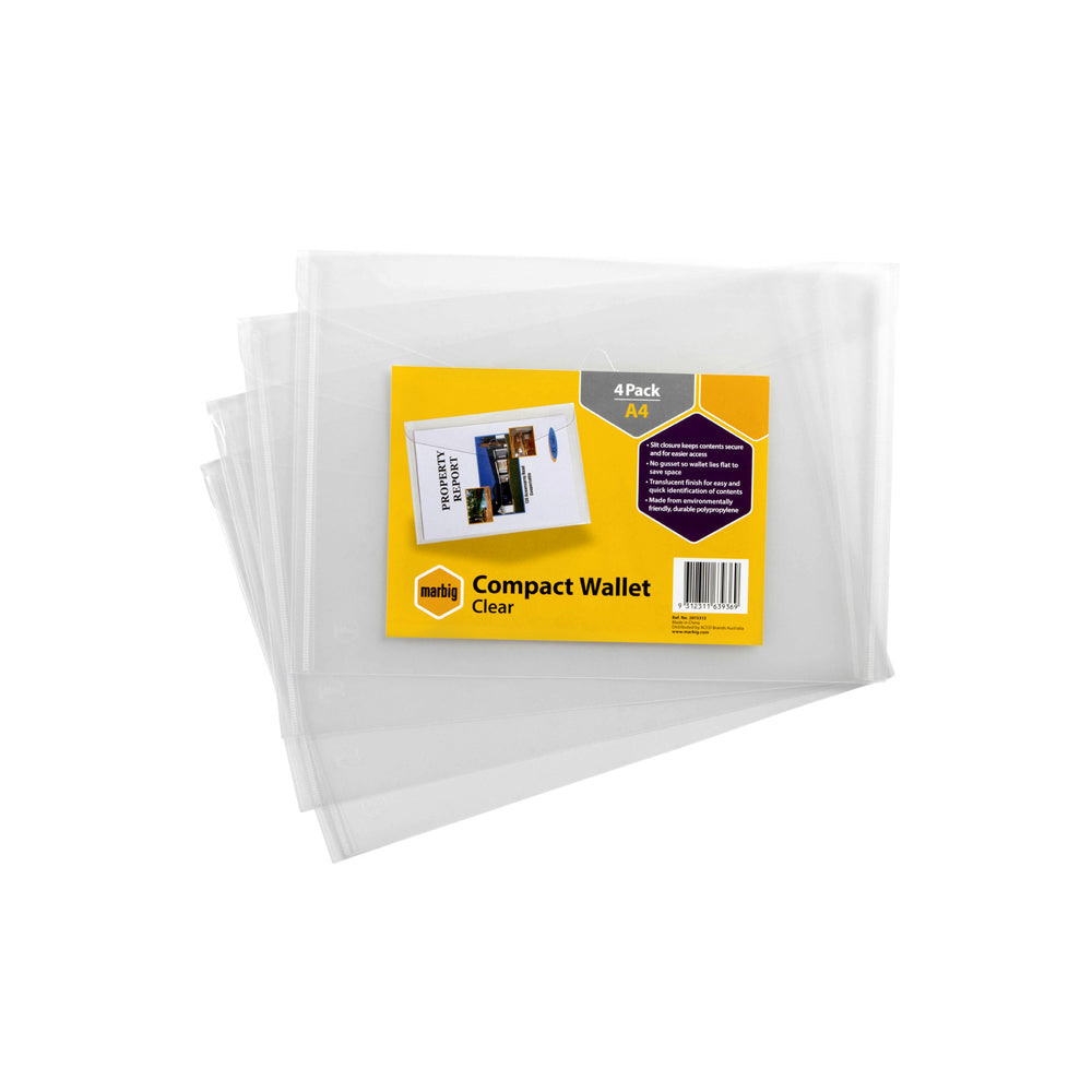 12pc Marbig Compact A4 Document Wallet Envelope - Clear