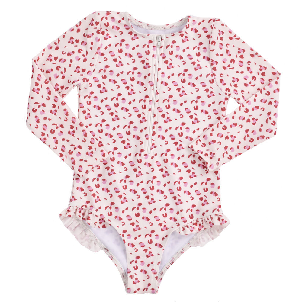 Swim Essentials UV Long Sleeved Swimsuit Rashguard Old Pink Leopard Size