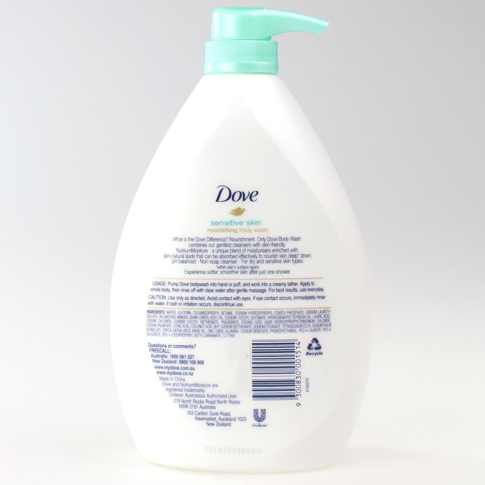 3PK Dove 1L Nourishing Body Wash For Sensitive Skin Pump Bottle Hydrating Care