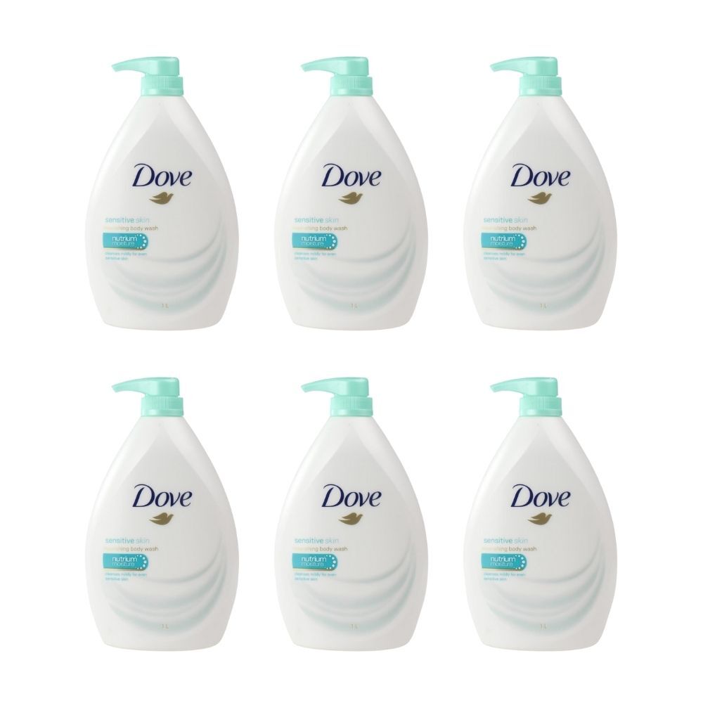 6PK Dove 1L Nourishing Body Wash For Sensitive Skin Pump Bottle Hydrating Care