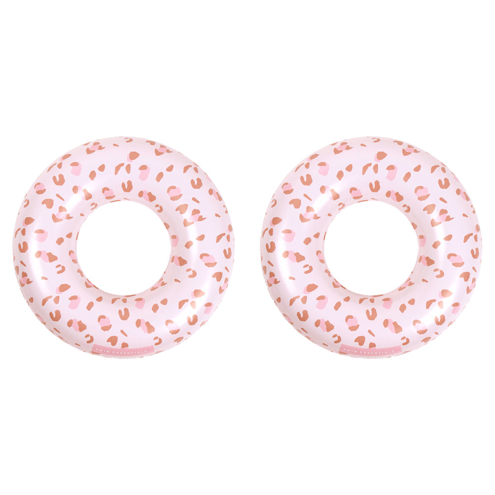 2PK Swim Essentials Kids Inflatable Swim Ring 55cm Old Pink Leopard