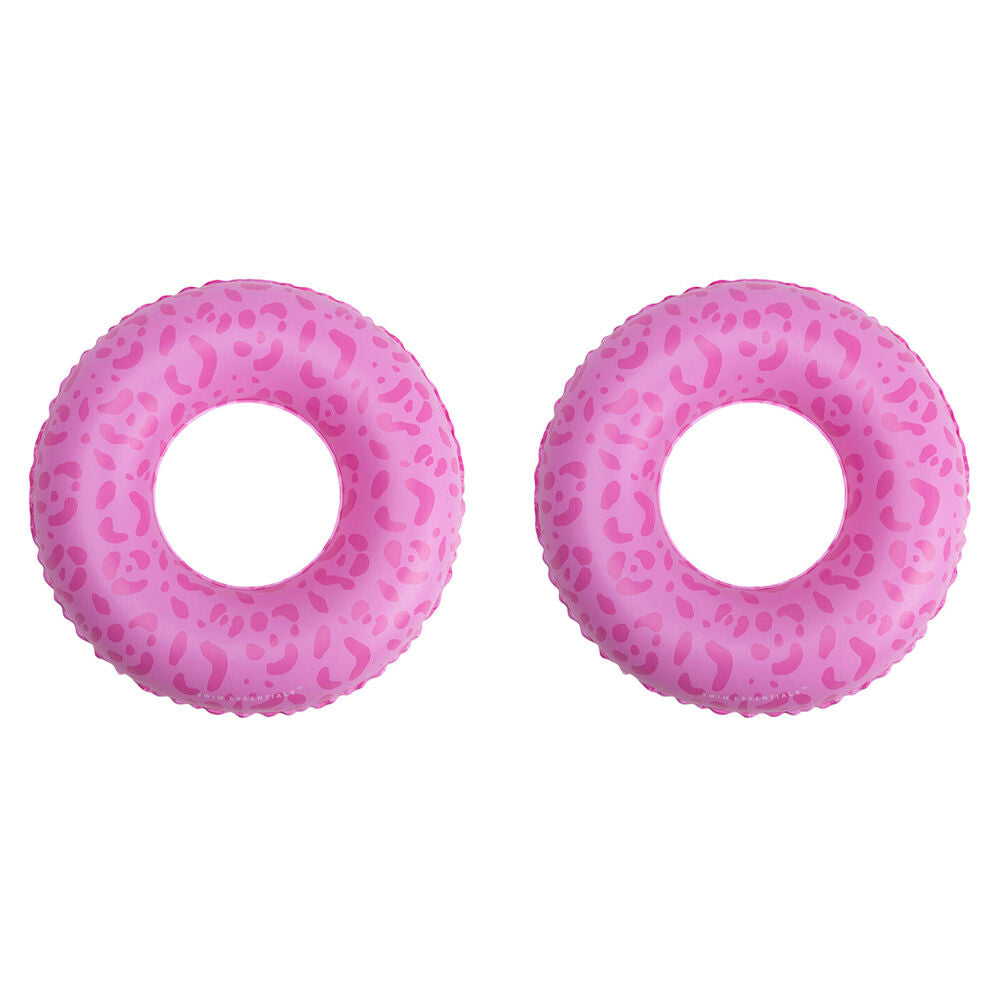 2PK Swim Essentials Kids Inflatable Swimming Ring Pool Floater 55cm Pink Leopard
