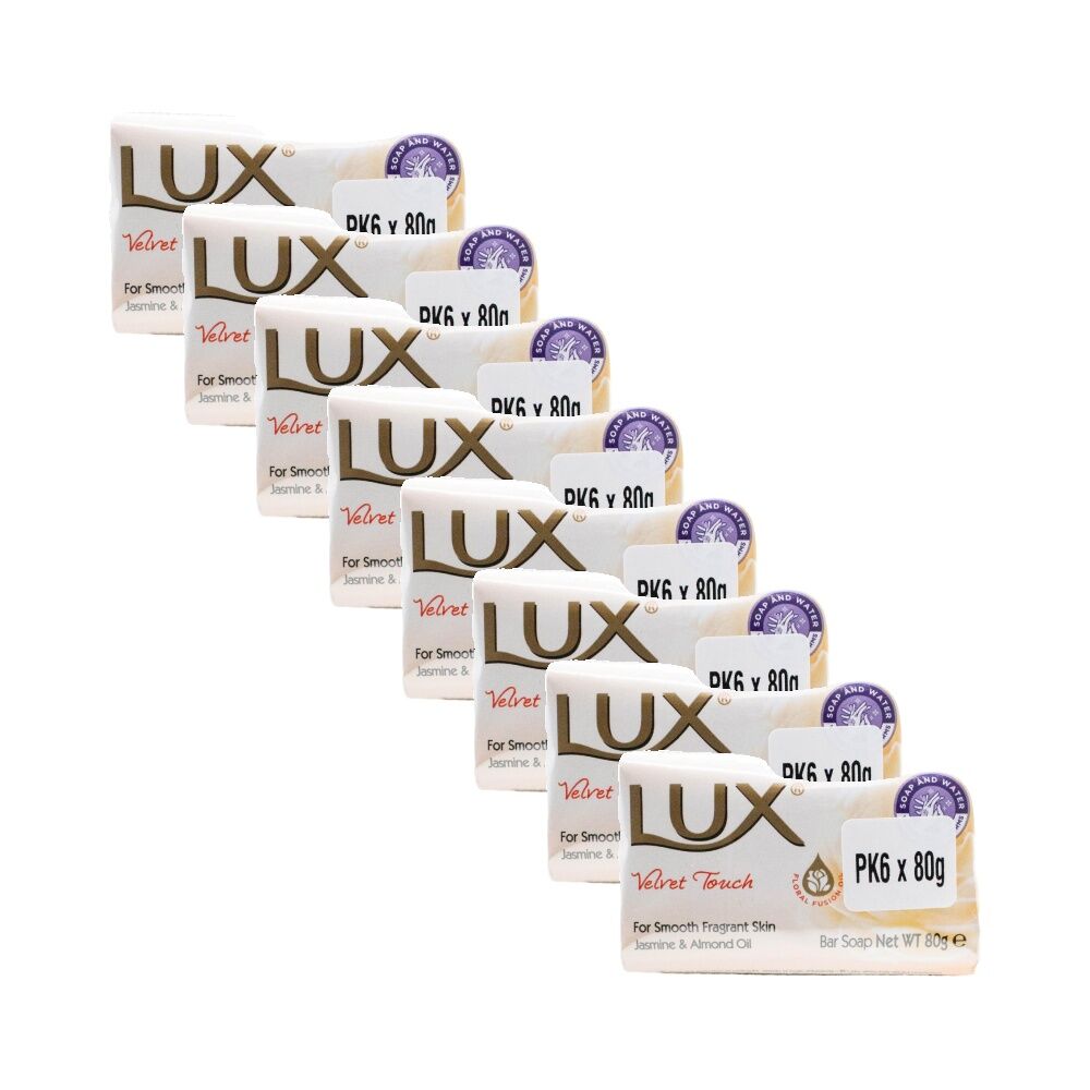 8x 6PK Lux Velvet Touch Soap Bar Creamy Scent w/Jasmin & Almond Oil 80g