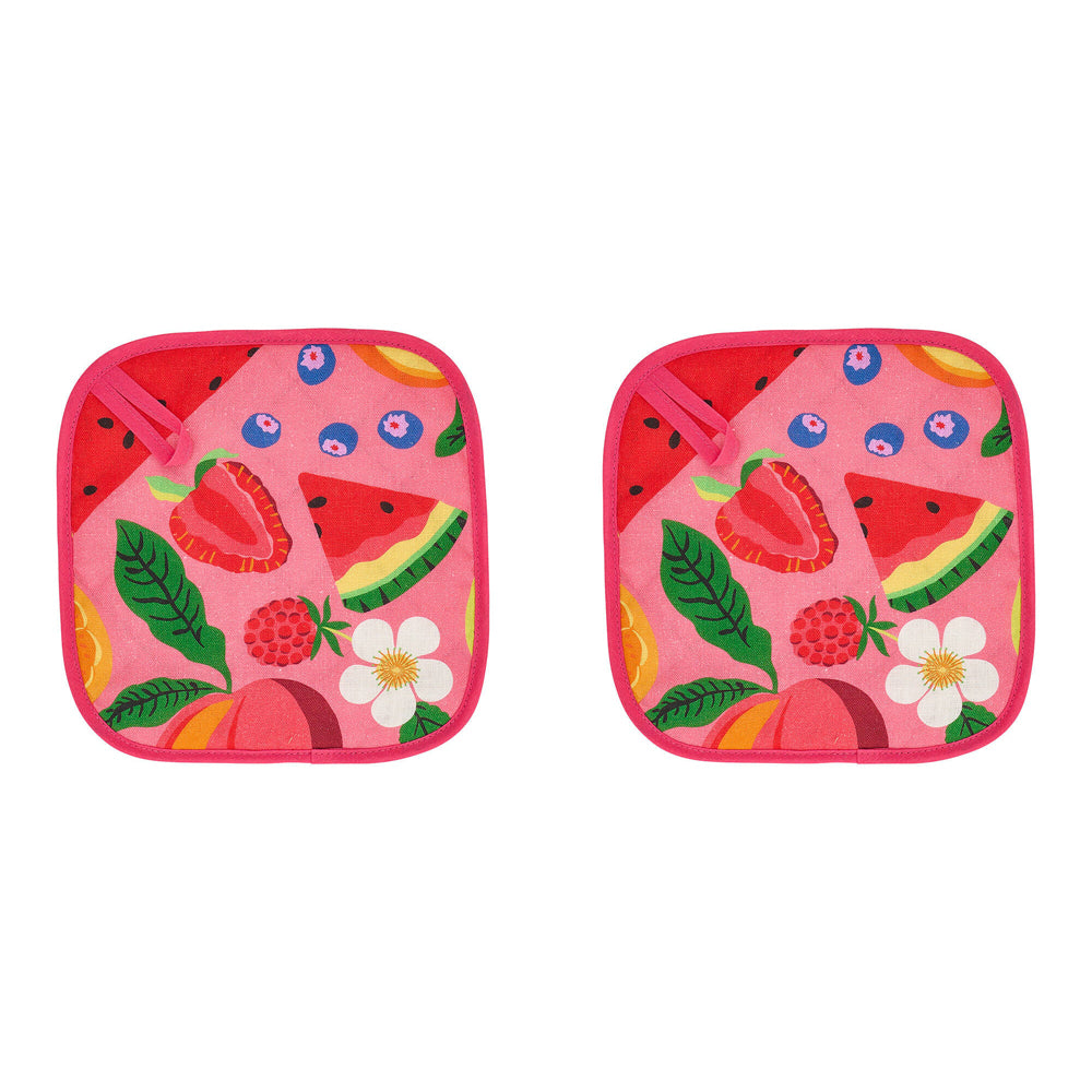 2PK Annabel Trends Linen Pot Holder 20cm Square - Tropicana