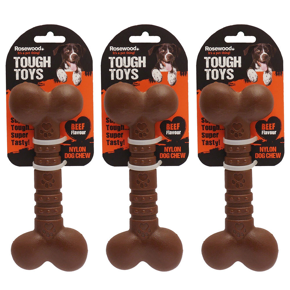 3PK Rosewood Tough Toys Nylon Beef-Flavoured Dog Bone Small