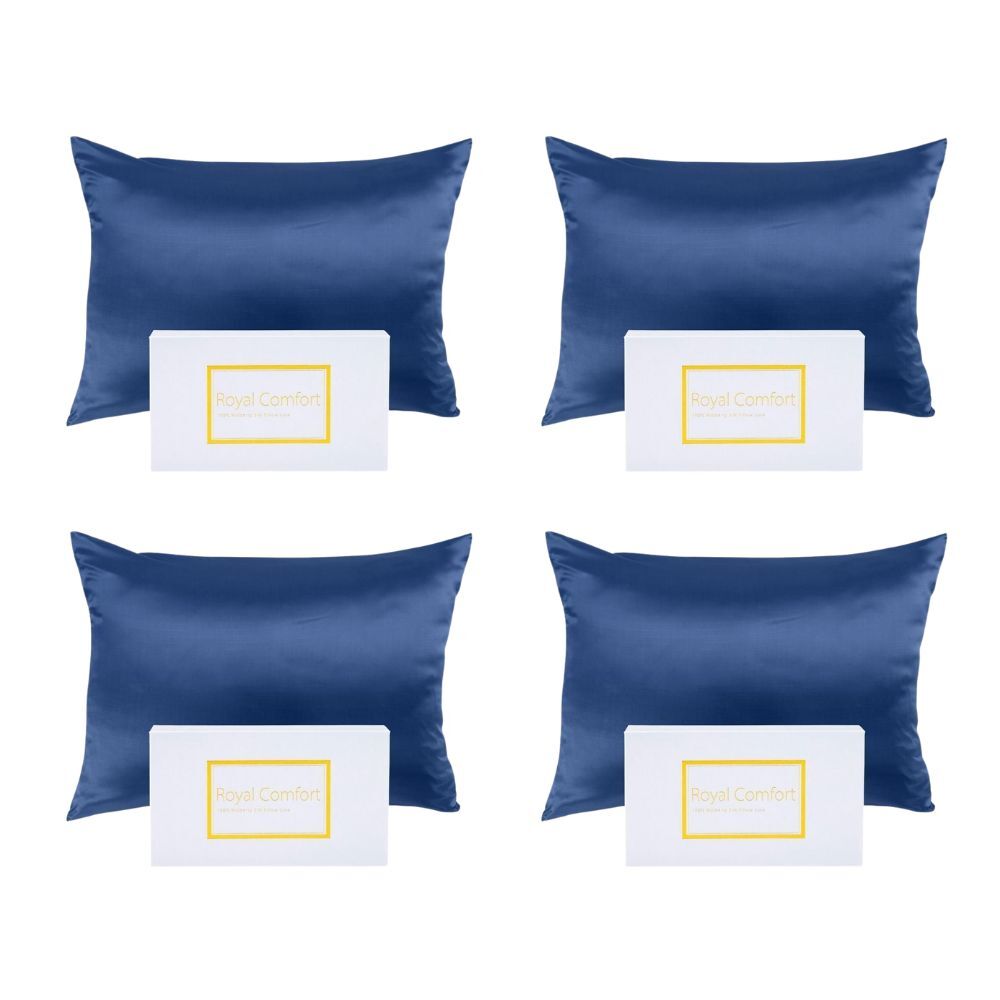 4PK Royal Comfort Pure Silk Pillowcase Single Pack Pillow Case - Navy