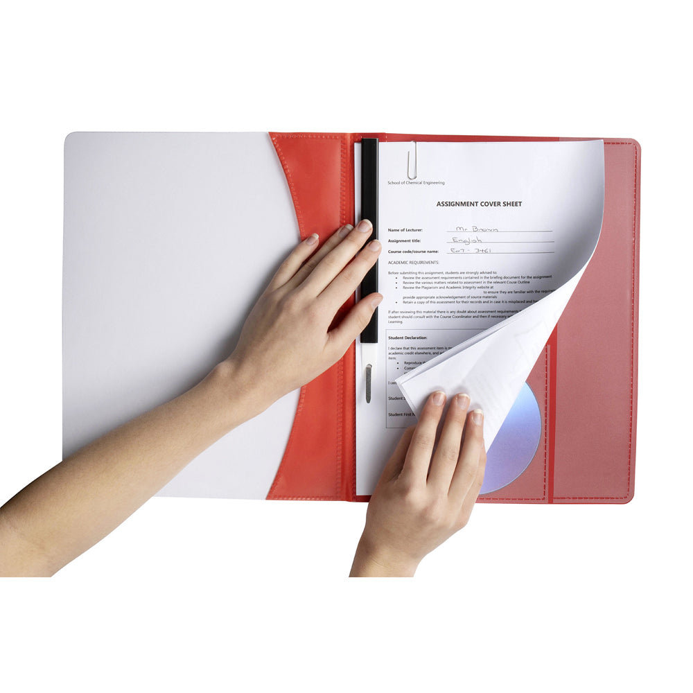4PK Marbig Premier A4 Flat File Document Display Folder - Red