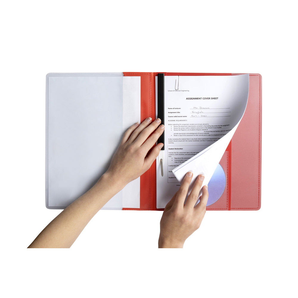 4PK Marbig Premier A4 Flat File Folder w/ Insert Cover - Red