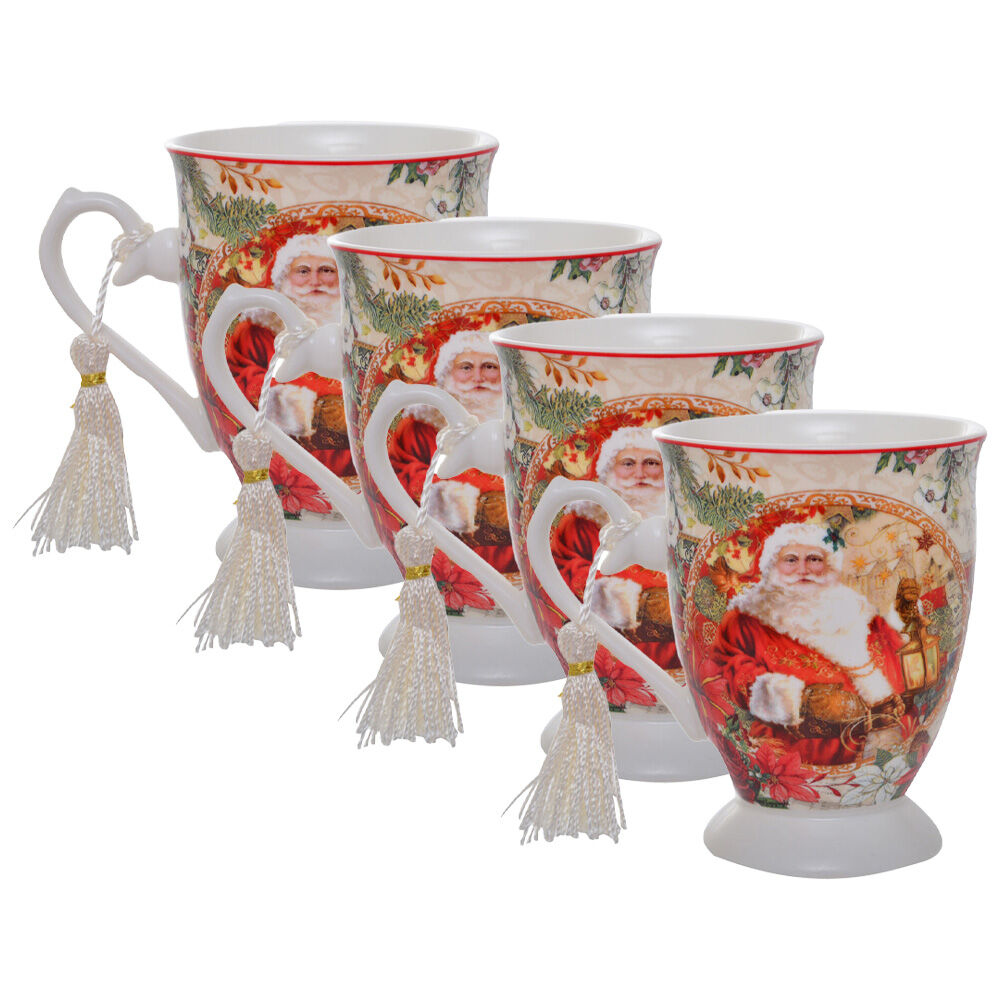 4PK Gibson Gifts Vintage Santa Christmas Theme Bone China Drinking Mug 110x125x125mm
