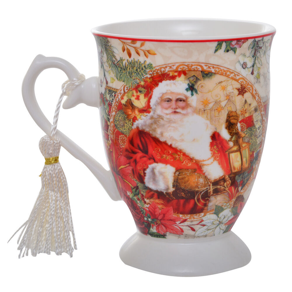 4PK Gibson Gifts Vintage Santa Christmas Theme Bone China Drinking Mug 110x125x125mm