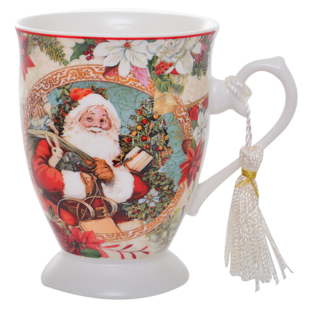4PK Gibson Gifts Vintage Santa Christmas Theme Bone China Drinking Mug 110x125x125mm