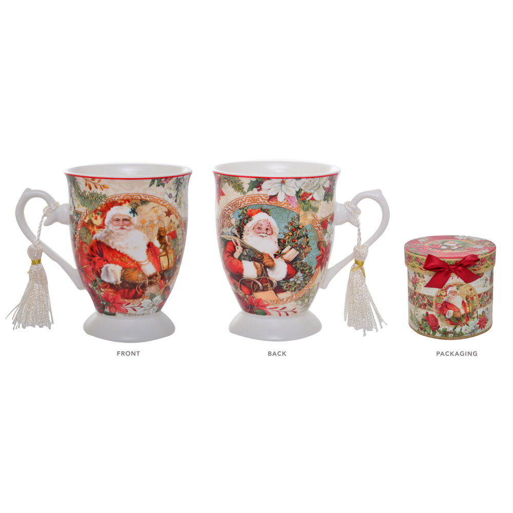 4PK Gibson Gifts Vintage Santa Christmas Theme Bone China Drinking Mug 110x125x125mm