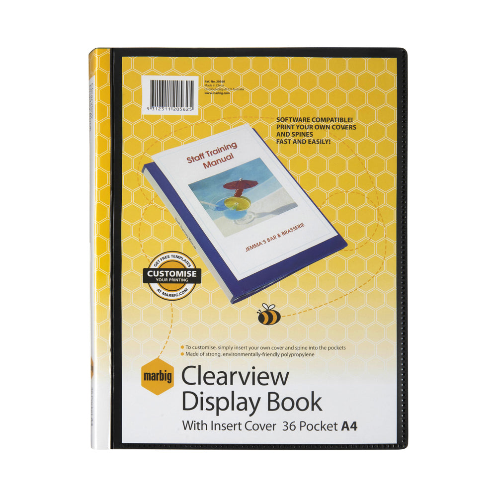 2PK Marbig PP Clearview 36-Page A4 File Display Book - Black