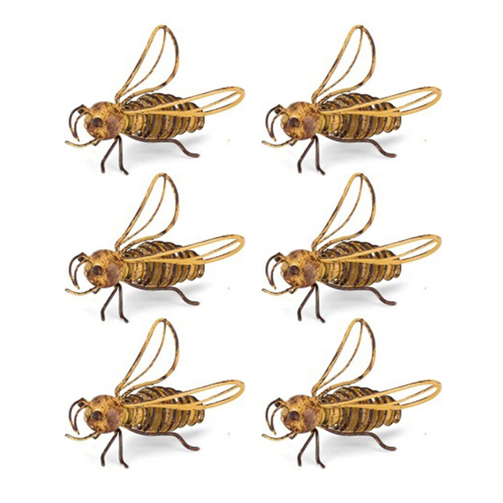 6x Bee Wire 5cm Metal Outdoor Ornament Decor Medium - Yellow