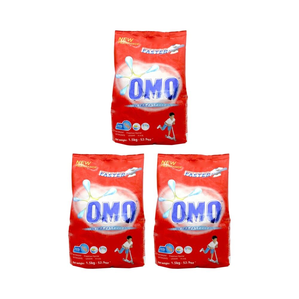 3PK OMO Laundry Powder Detergent Ultra Fast Clean Tough Stain Removal 1.5kg