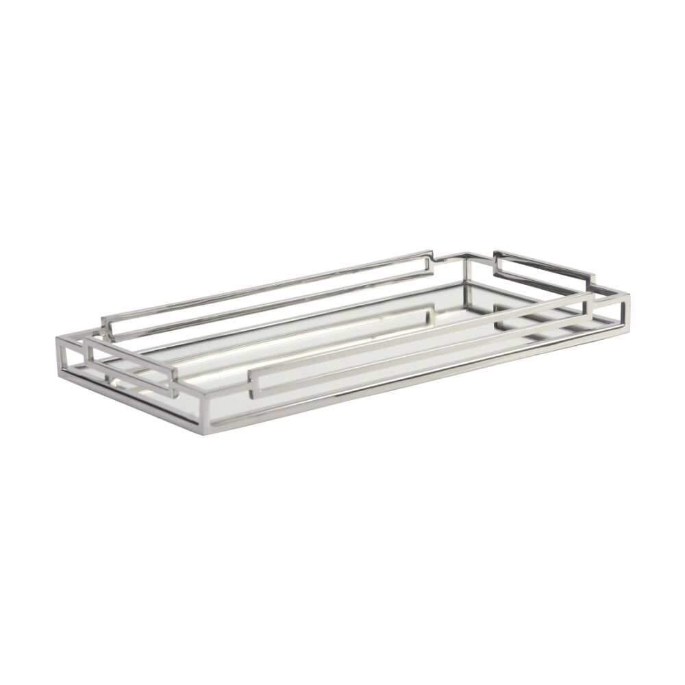 SS Collective Decorative Rectangle Mirror Tray With Cubism Handles 50x25cm
