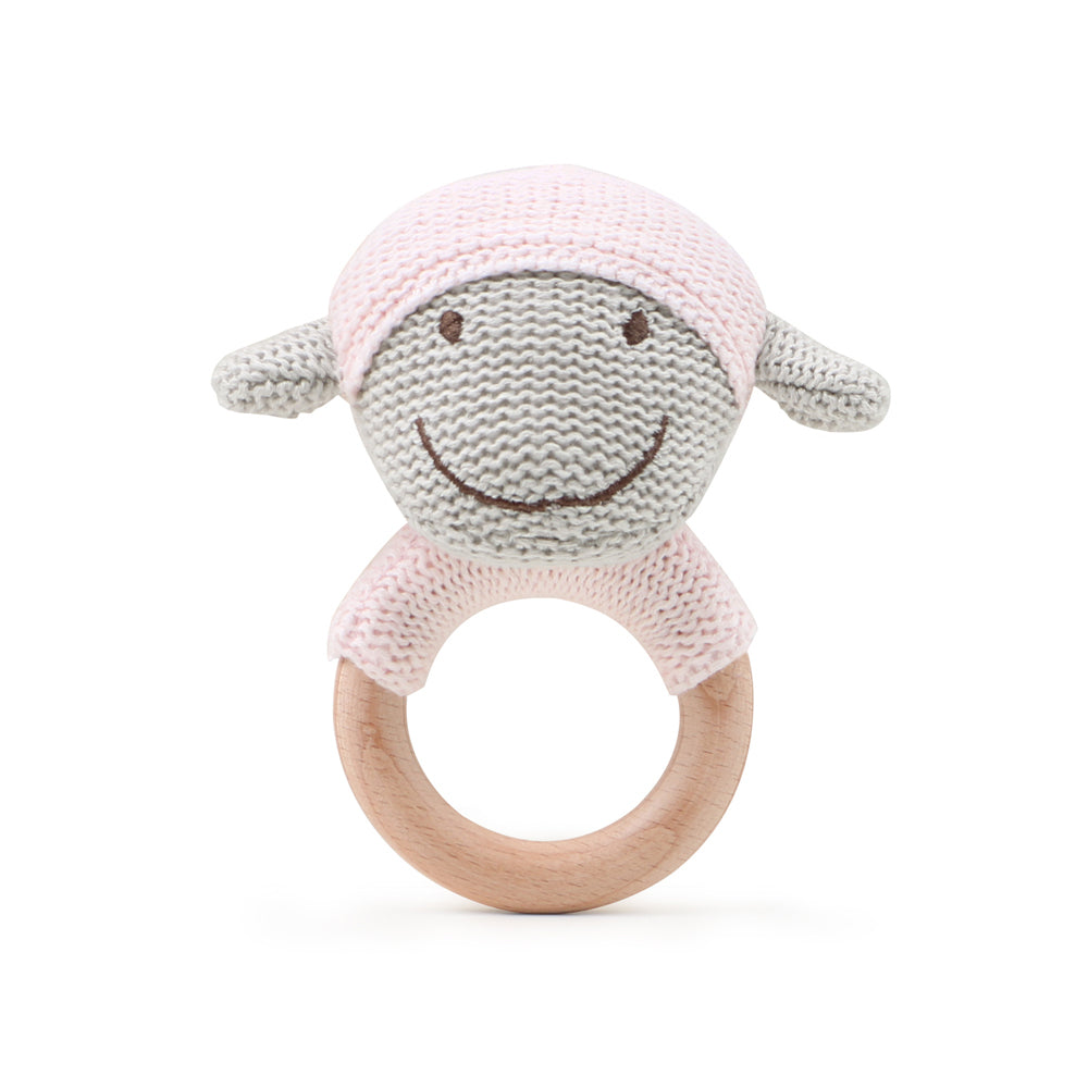 2PK The Peanutshell Lamb Wood Ring Teether 13x10cm Pink 0+