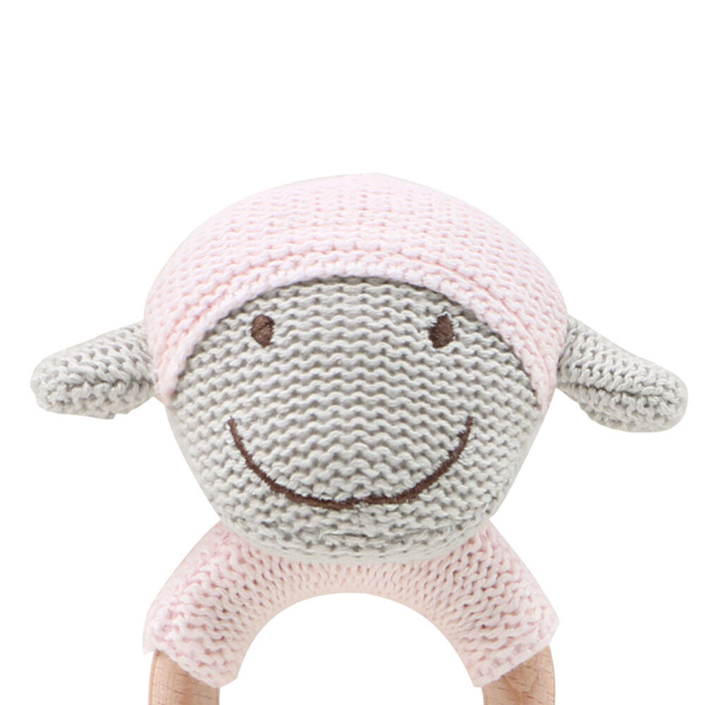 2PK The Peanutshell Lamb Wood Ring Teether 13x10cm Pink 0+