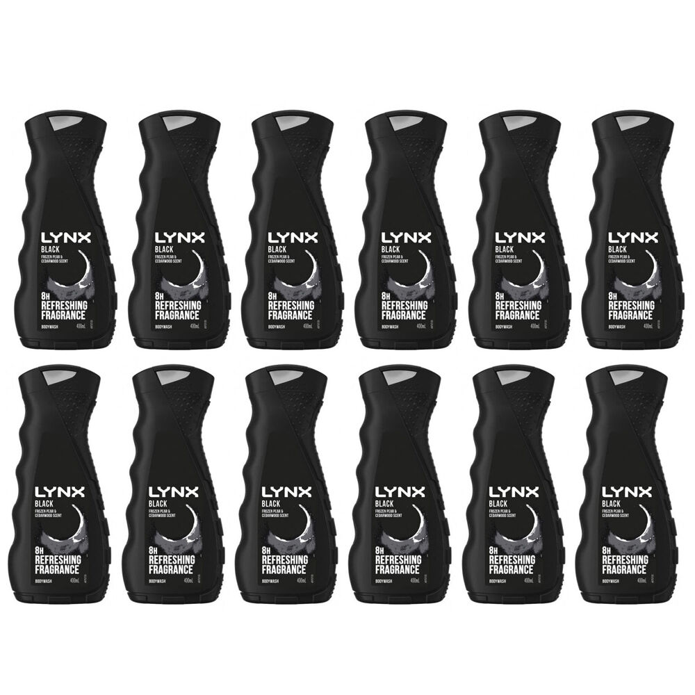 12PK Lynx Black 400ml Shower Gel Just Chill Fragrance Scent Bath Skin Care
