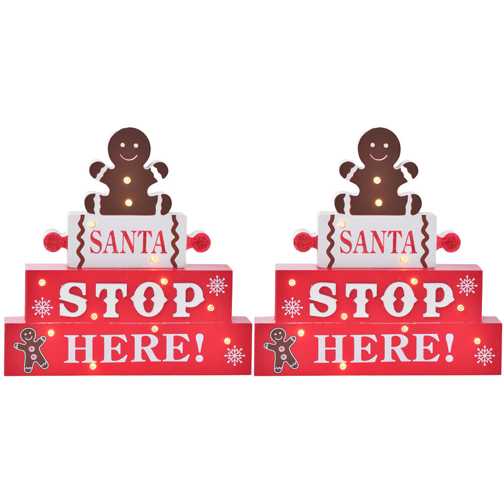 2PK Gibson Gifts Gingerbread Santa Stop Here Christmas Decoration Sign 30x200x200mm