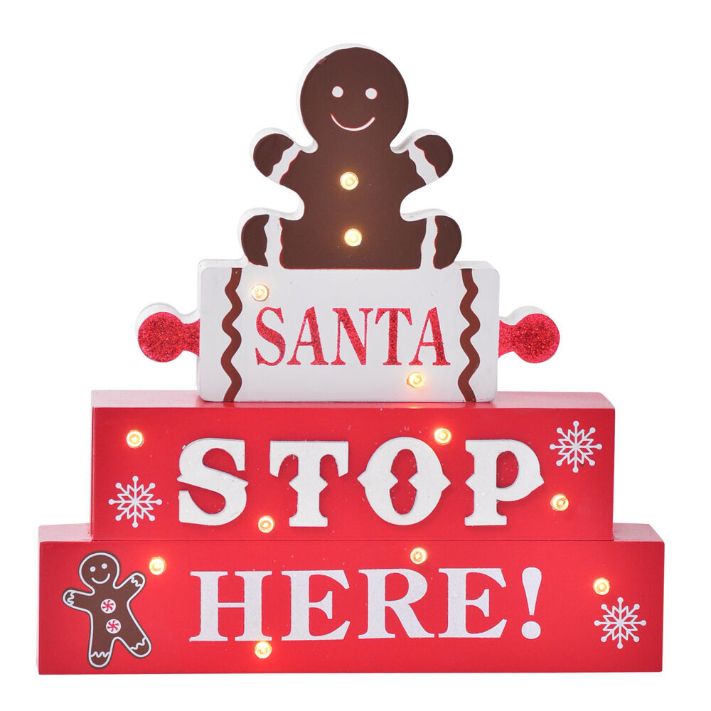 2PK Gibson Gifts Gingerbread Santa Stop Here Christmas Decoration Sign 30x200x200mm