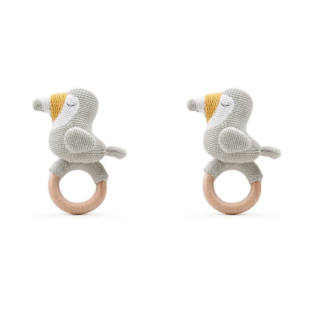 2PK The Peanutshell Toucan Wood Ring Teether 13x10cm Grey 0+