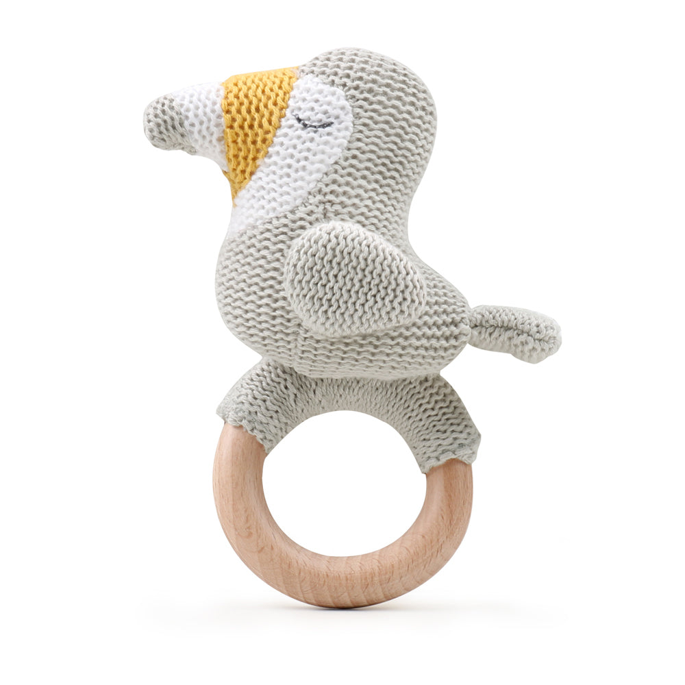 2PK The Peanutshell Toucan Wood Ring Teether 13x10cm Grey 0+