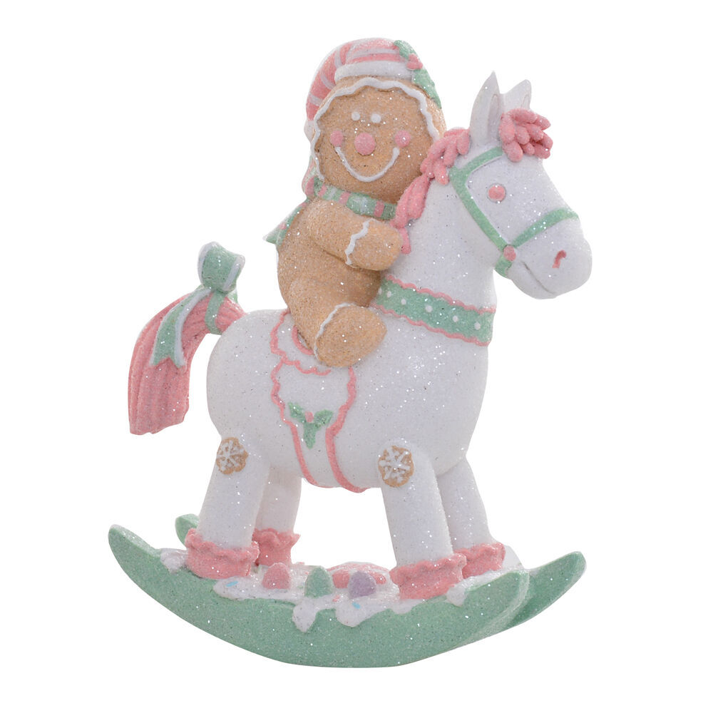 2PK Gibson Gifts Fairy Floss Gingerbread Rocking Horse Christmas Decoration