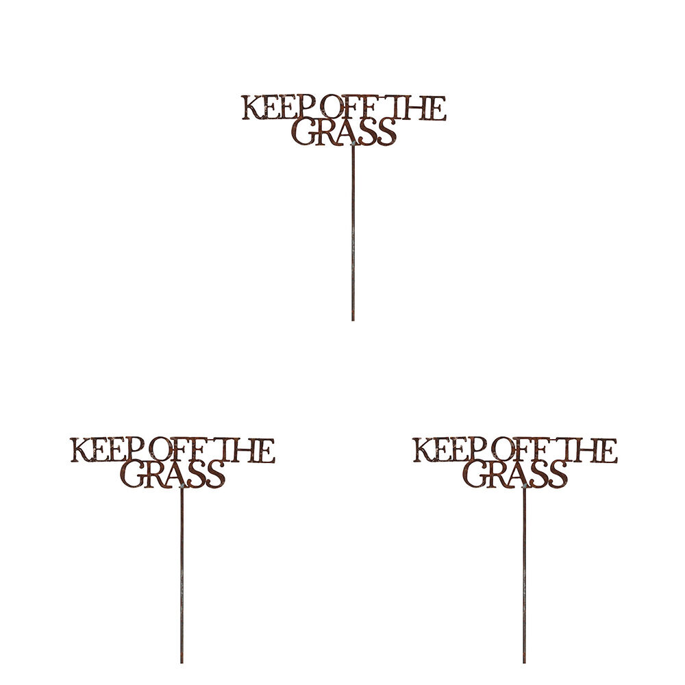 3PK Metal Stake Keep Off The Grass Garden Decor 60cm - Rust