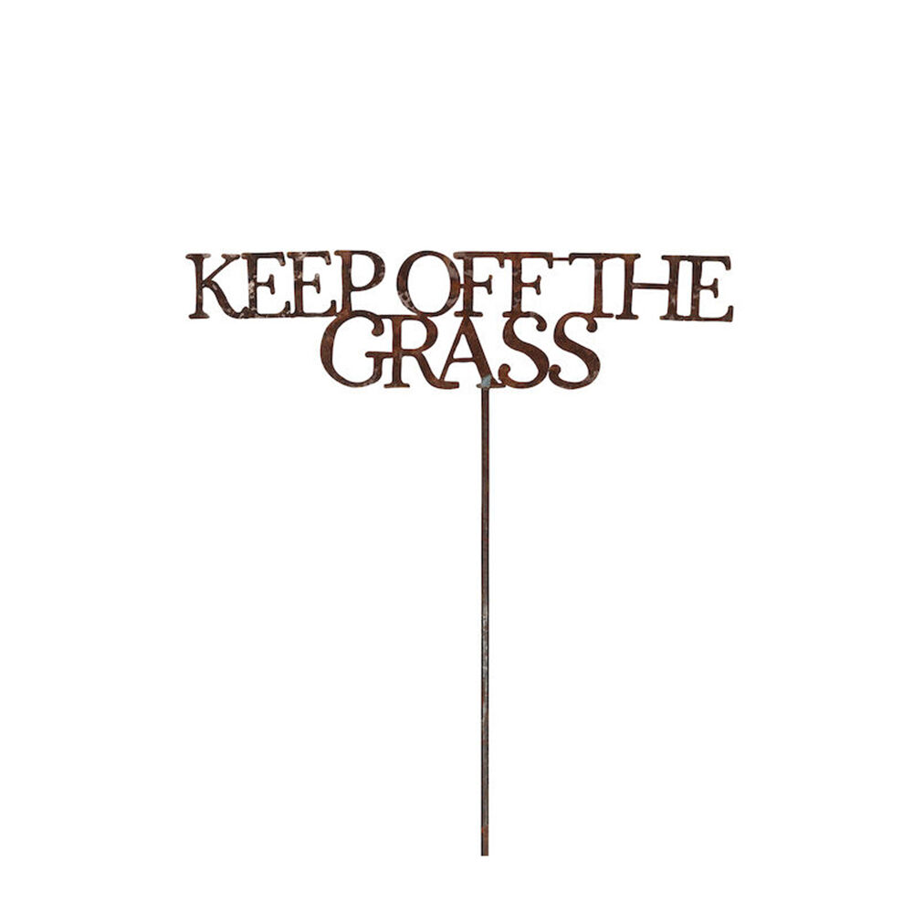 3PK Metal Stake Keep Off The Grass Garden Decor 60cm - Rust
