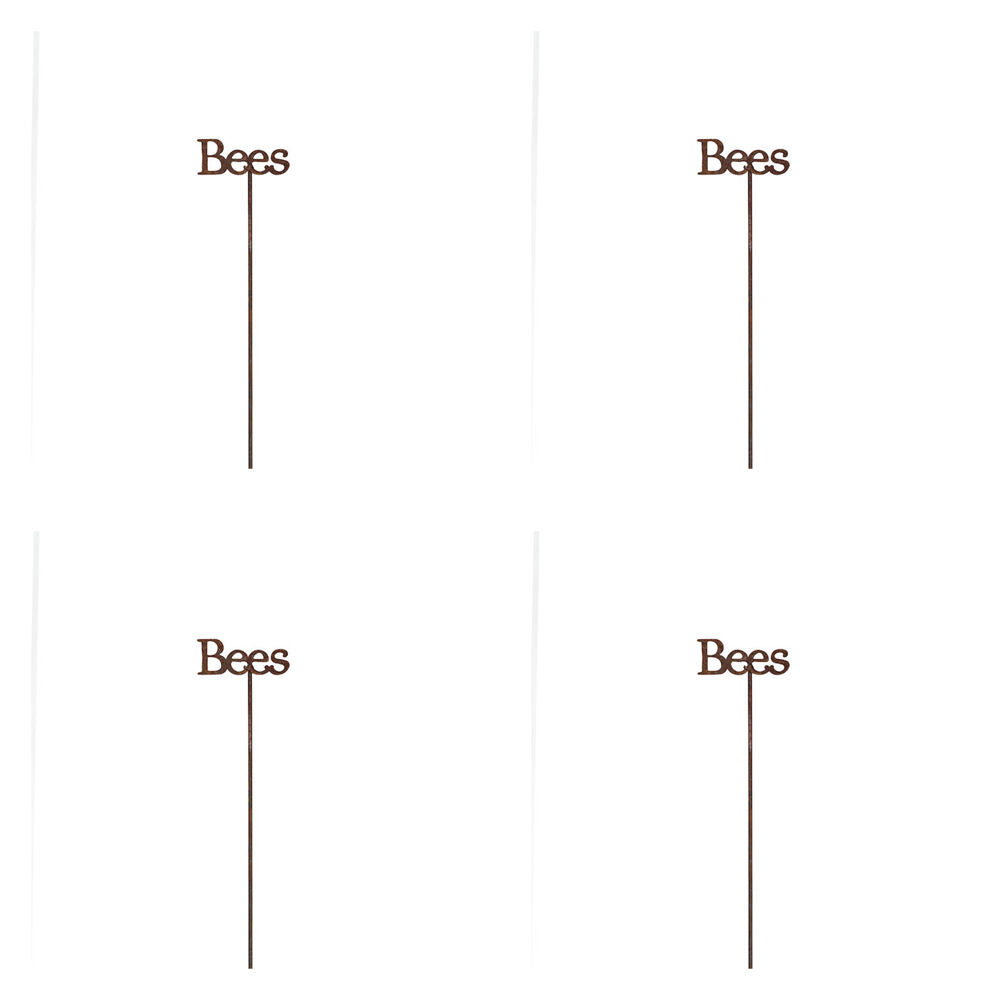 4PK Metal Stake Bees Garden Ornament Decor 60cm - Rust
