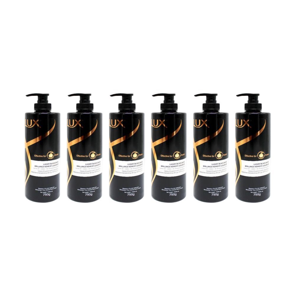 6PK Lux Black Shine Shampoo Bottle Pump 750ml Hair Care